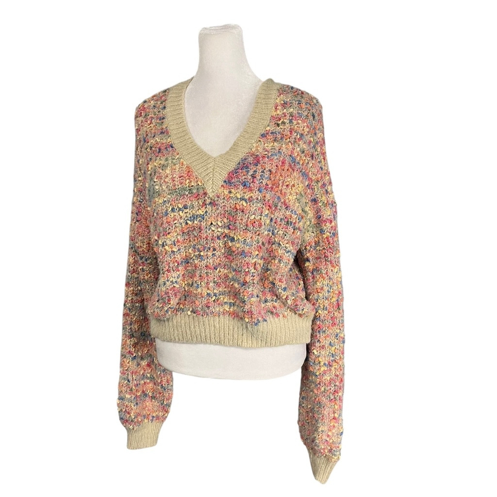 Storia Vneck Eyelash Rainbow Confetti Cropped Sweater Size Medium
